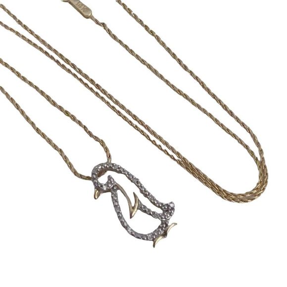 14k Solid Yellow Gold Chain with 10K Diamond penguin Pendant Necklace Set - Picture 5 of 6